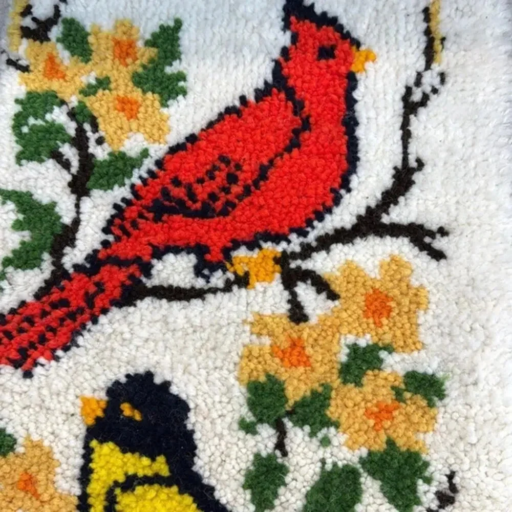 Vintage Handmade 1970s Latch Hook Rug Colorful Birds‎ Wall Hanging